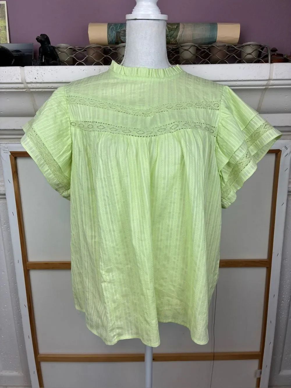 Cottagecore Layered puffy sleeve Lace Inlay Blouse feminine! Cotton!